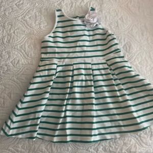 Janie and Jack size 3-4 white flower dress! Green and white stripes!